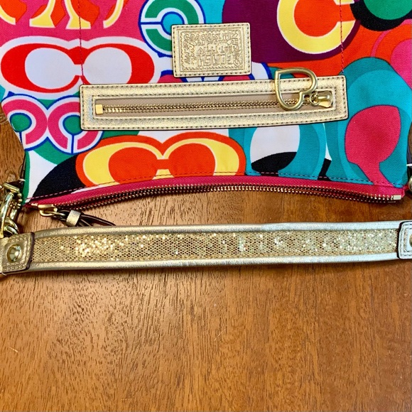 Coach Poppy Pop C gold glitter Crossbody / Shoulder Bag + Wristlet set - Picture 7 of 15